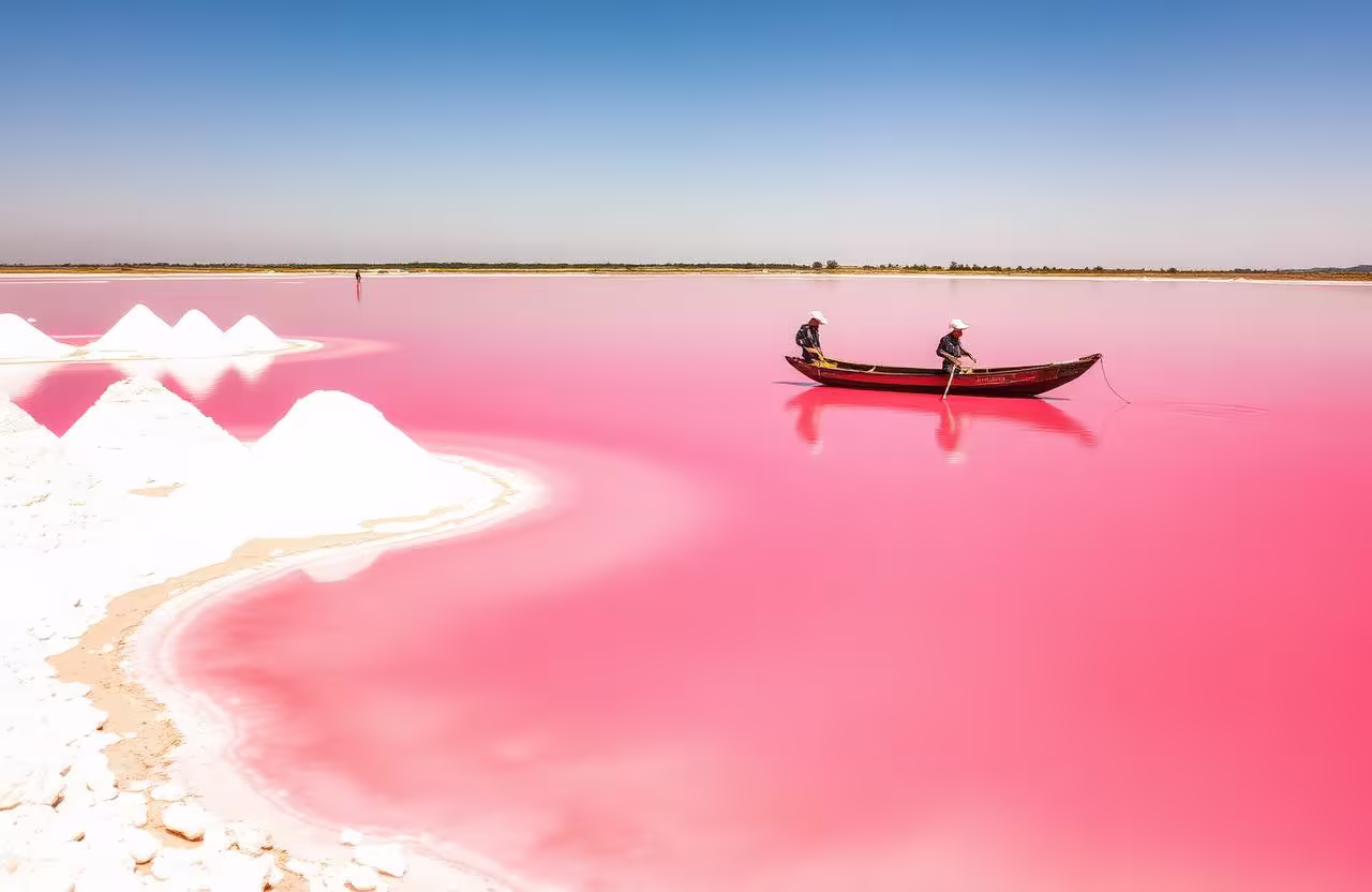 Lac Rose (Retba) aux eaux rosées près de Dakar